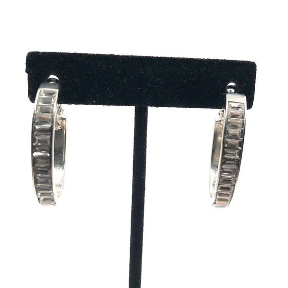 Hoops w/ Baguettes Crystals in Silver Plated - Picture 2 of 3